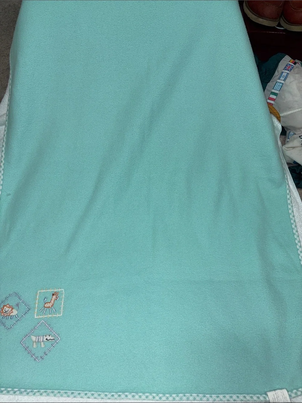 Tiddliwinks mint green Baby Animal Patch Blanket vintage fleece